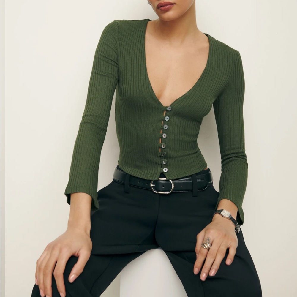 Reformation Gellar Knit Top Fern